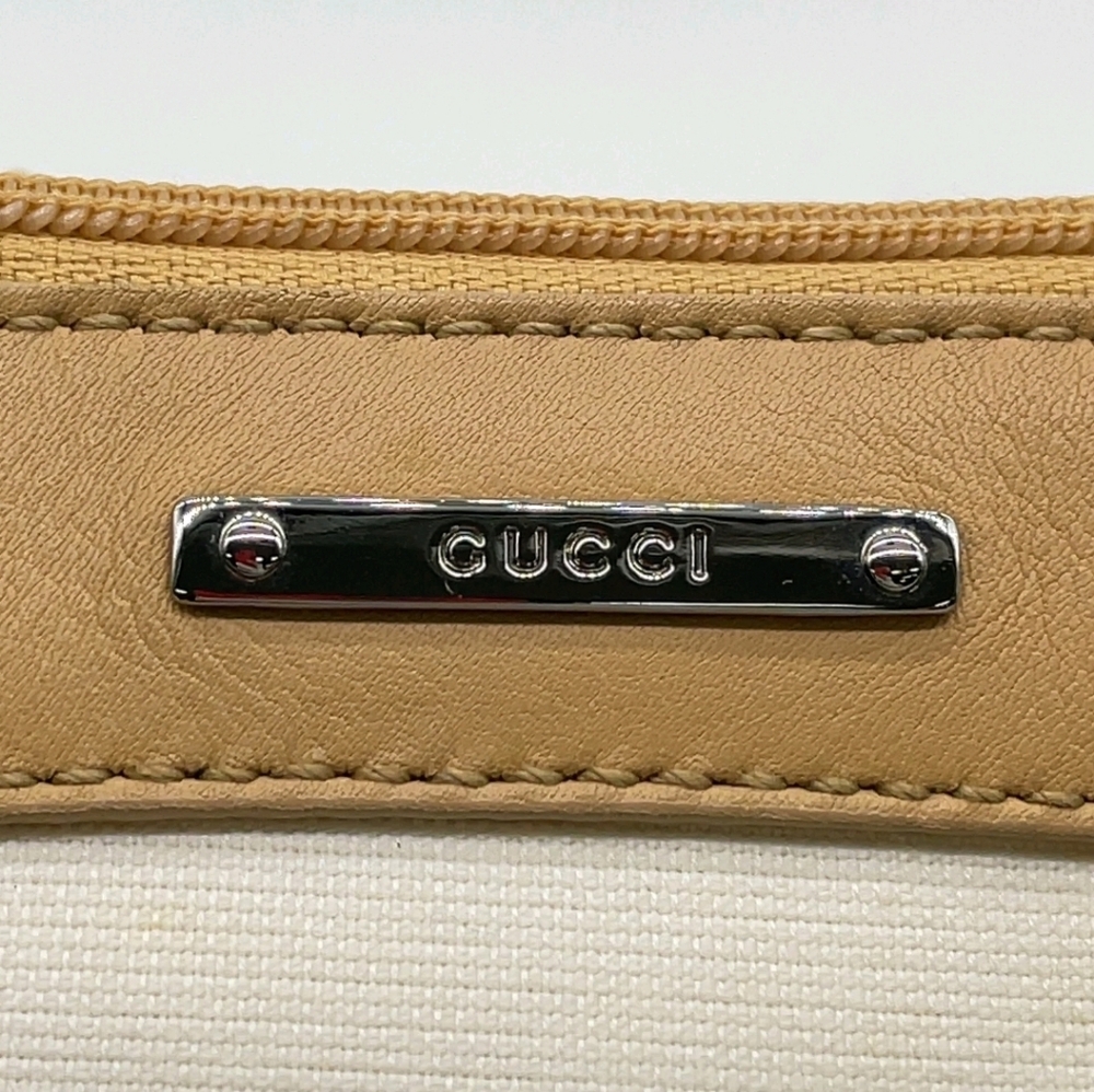 Auth Gucci GG Plate Hianvas Leather Beige White Mini Pouch BAG - Picture 13 of 16